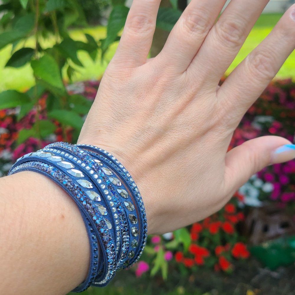 Swarovski double wrapped leather bracelets with crystals  and button closure